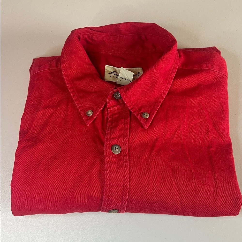 Eddie Bauer Short Sleeve Casual Button Down Shirt Red Size Large Tall